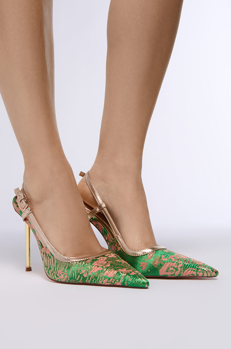 AZALEA WANG BLORANGE GREEN BROCADE PUMP