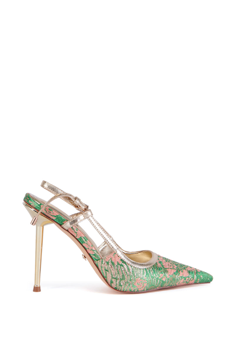AZALEA WANG BLORANGE GREEN BROCADE PUMP