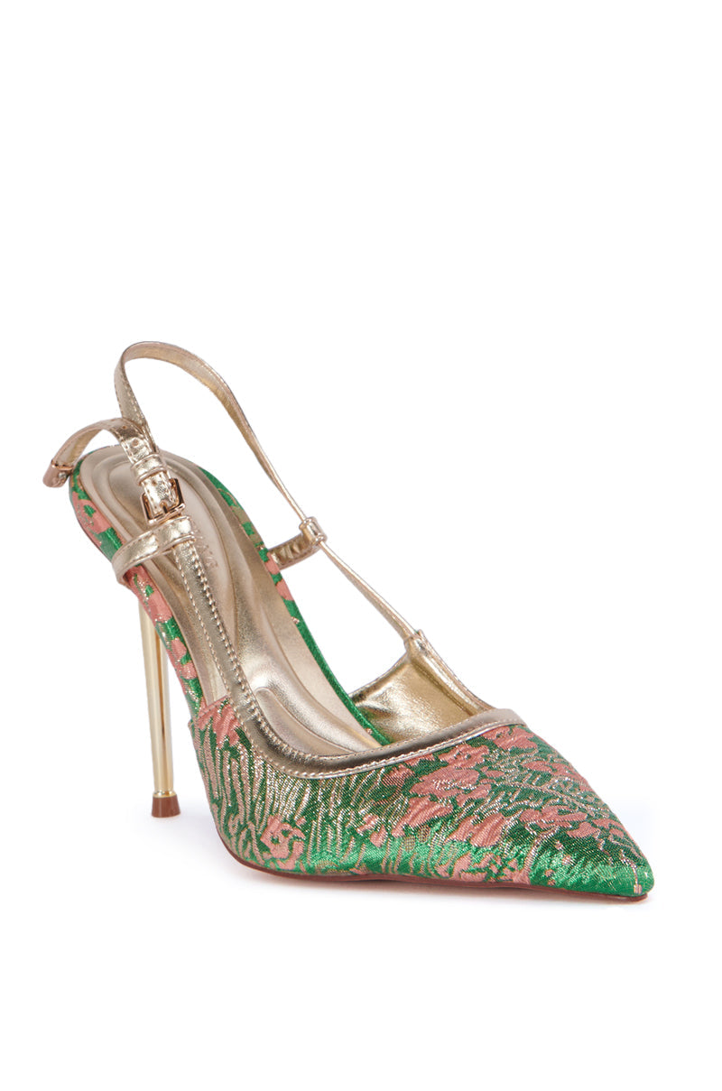 AZALEA WANG BLORANGE GREEN BROCADE PUMP