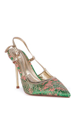 AZALEA WANG BLORANGE GREEN BROCADE PUMP