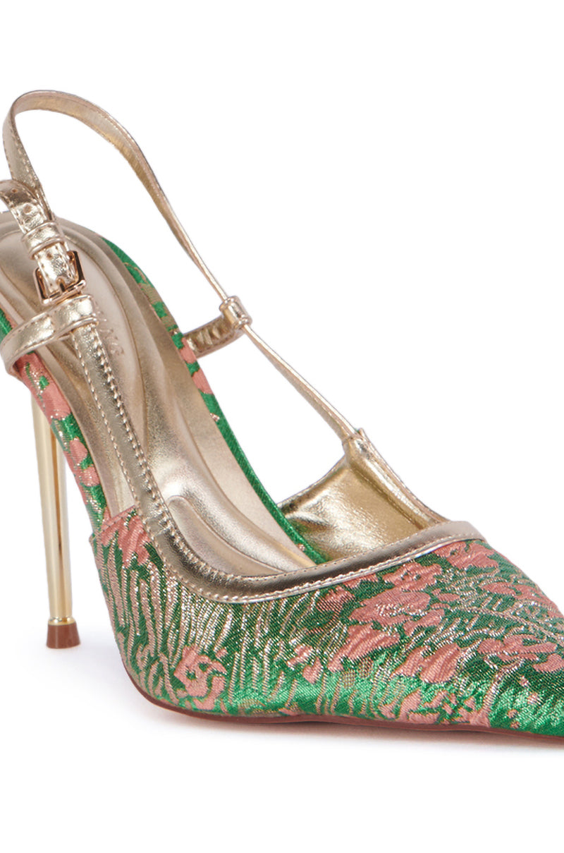AZALEA WANG BLORANGE GREEN BROCADE PUMP