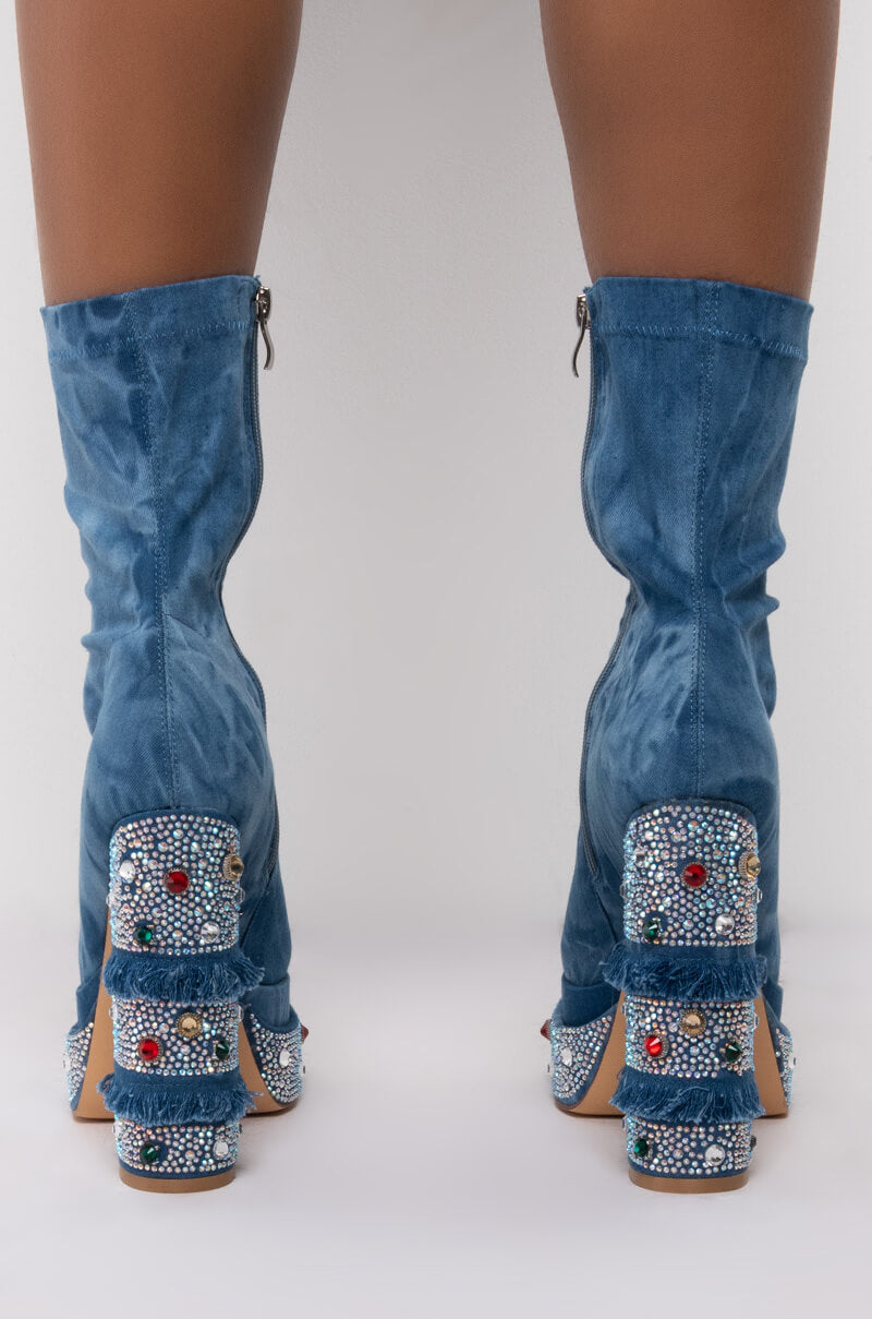 AZALEA WANG CANDY SHOP CHUNKY BOOTIE IN DENIM