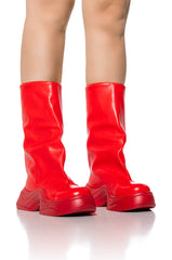 AZALEA WANG CHADWICK FLATFORM BUCKET BOOT IN RED