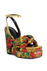 AZALEA WANG CHARMED BROCADE WEDGE SANDAL IN MULTI