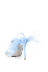 AZALEA WANG CHICK FEATHER DECOR POINTED TOE SANDAL IN BLUE