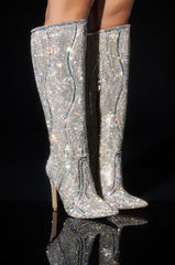AZALEA WANG CLASSY EMBELLISHED SILVER BOOT