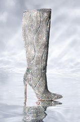 AZALEA WANG CLASSY EMBELLISHED SILVER BOOT