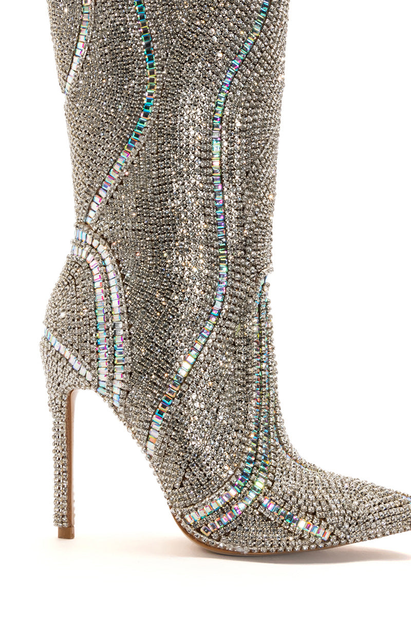 AZALEA WANG CLASSY EMBELLISHED SILVER BOOT
