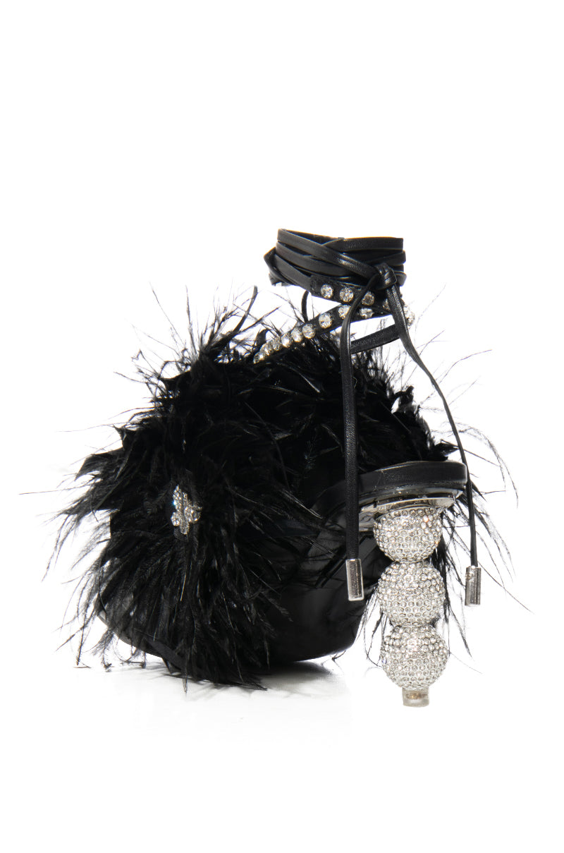 AZALEA WANG CLOVE BUTTERFLY EMBELLISHED FEATHER SANDAL IN BLACK