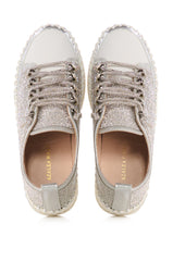 AZALEA WANG GRACELYNN SILVER LACE UP SPARKLE SNEAKER