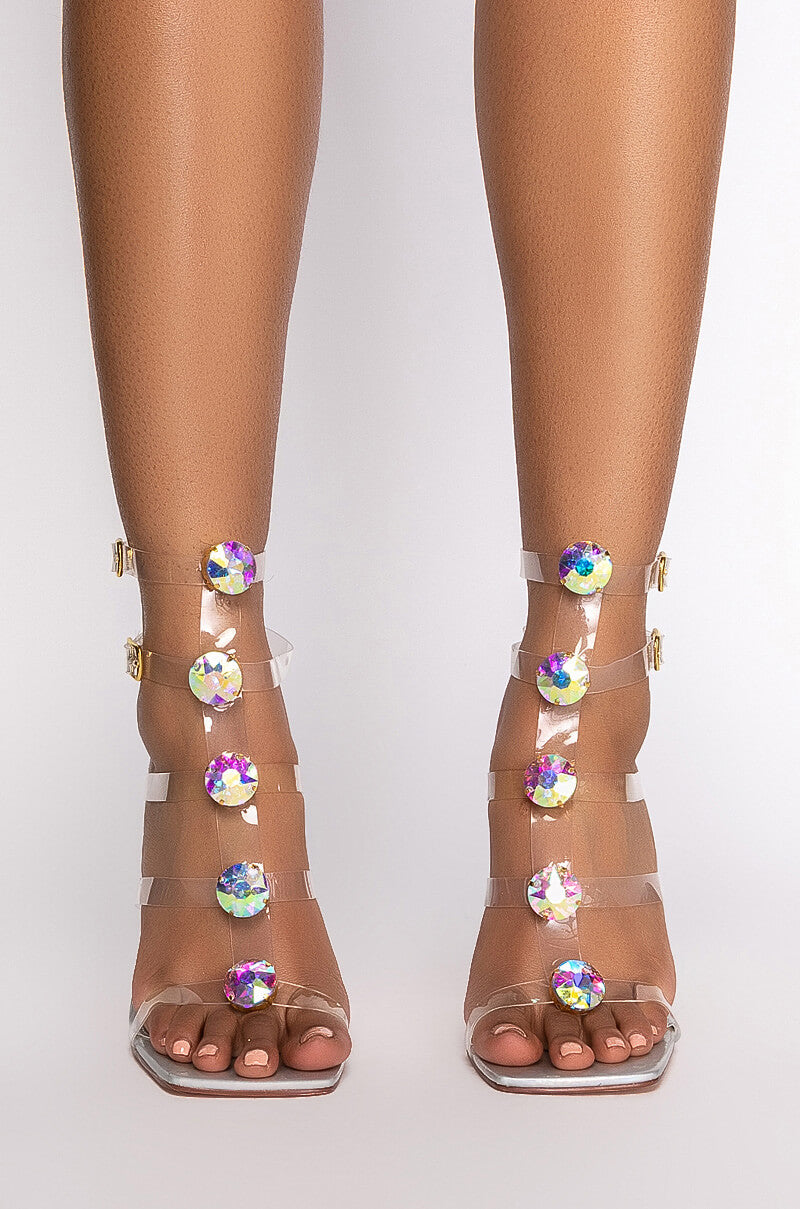 AZALEA WANG HEART BREAKER STILETTO SANDAL IN HOLOGRAM