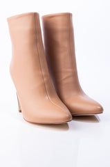 AZALEA WANG I KNOW YOU HEARD ABOUT ME BLOCK HEEL BOOTIE IN TAUPE