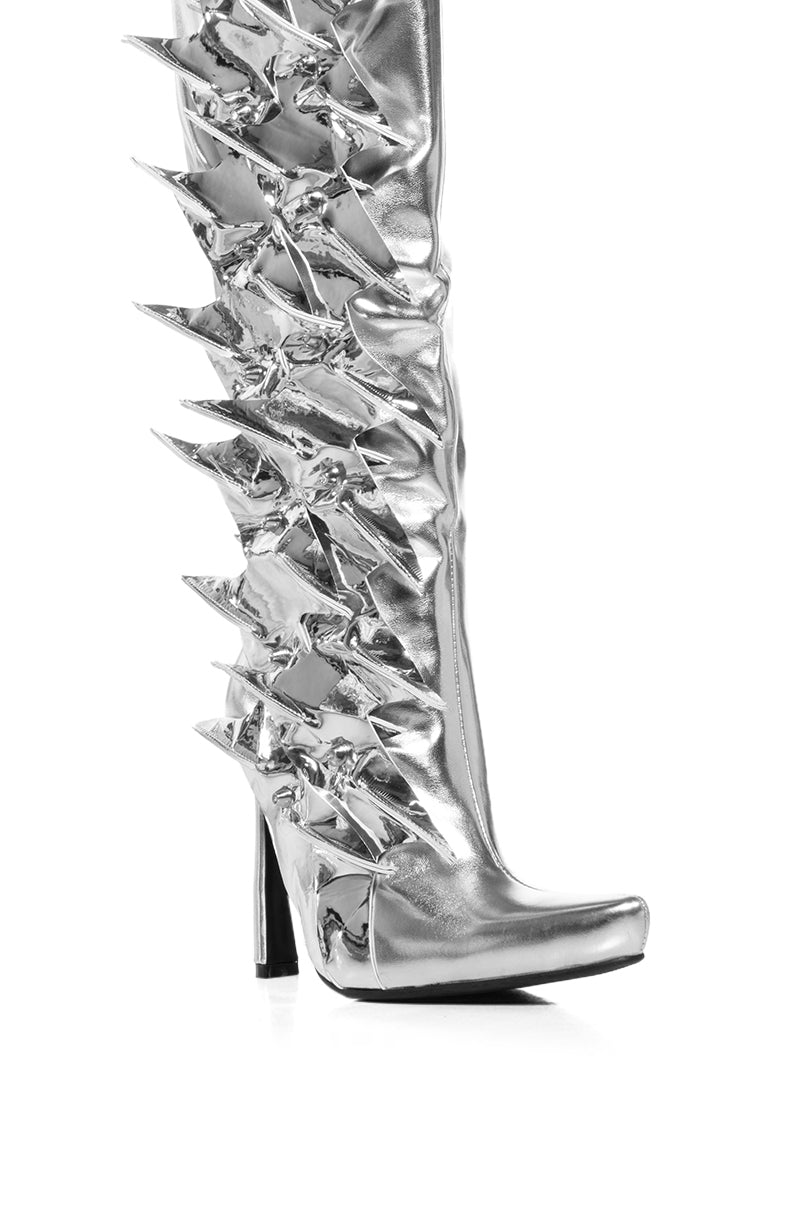 AZALEA WANG KATHY SILVER LIGHTNING BOLT DETAIL BOOT