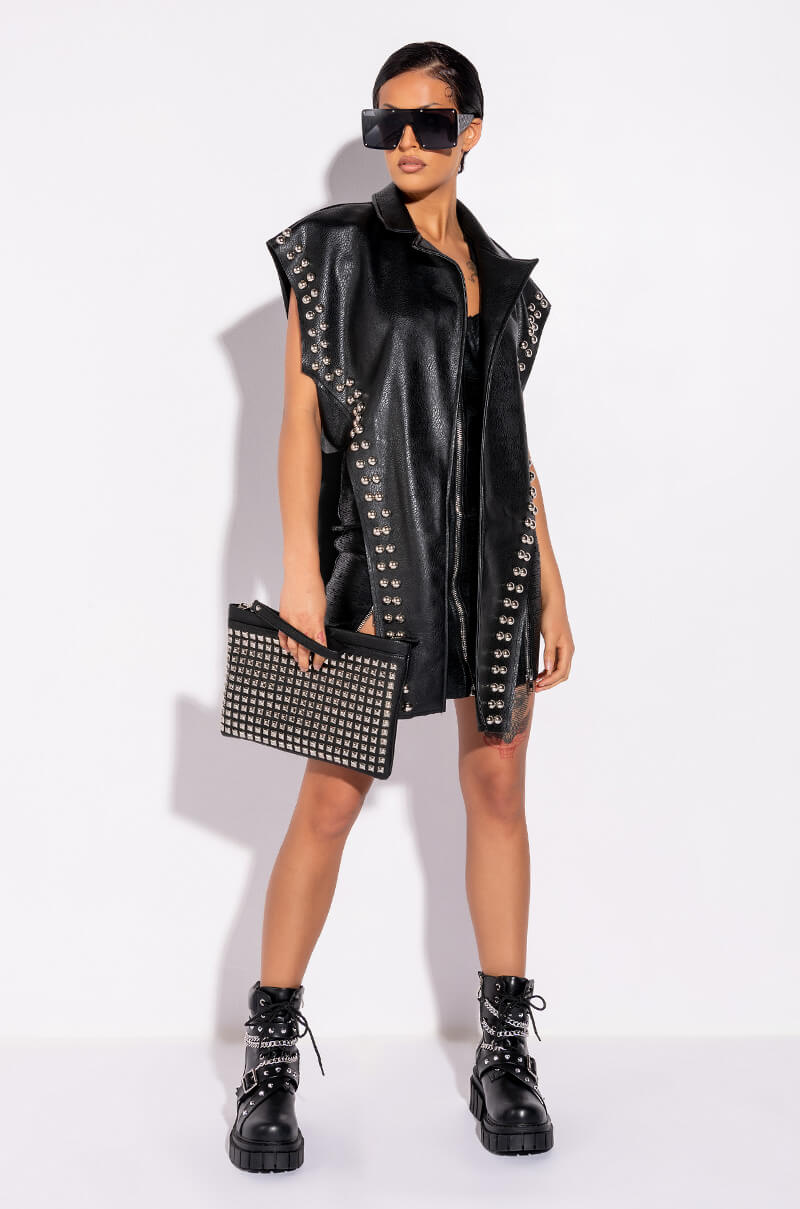 AZALEA WANG YOU ALREADY KNOW MOTO VEST WITH FRONT DRAPE