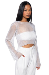 BLURRED LOVE LONG SLEEVE RHINESTONE TOP