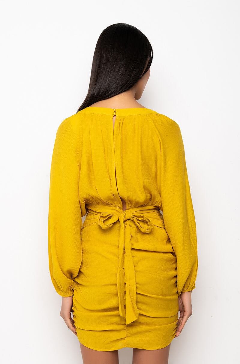 BOHO VIBES RUCHED MINI DRESS