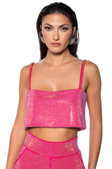 CENTER OF ATTENTION RHINESTONE TOP IN PINK