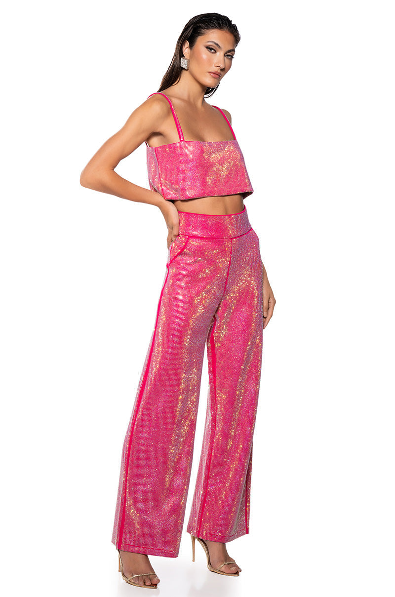 CENTER OF ATTENTION RHINESTONE TOP IN PINK