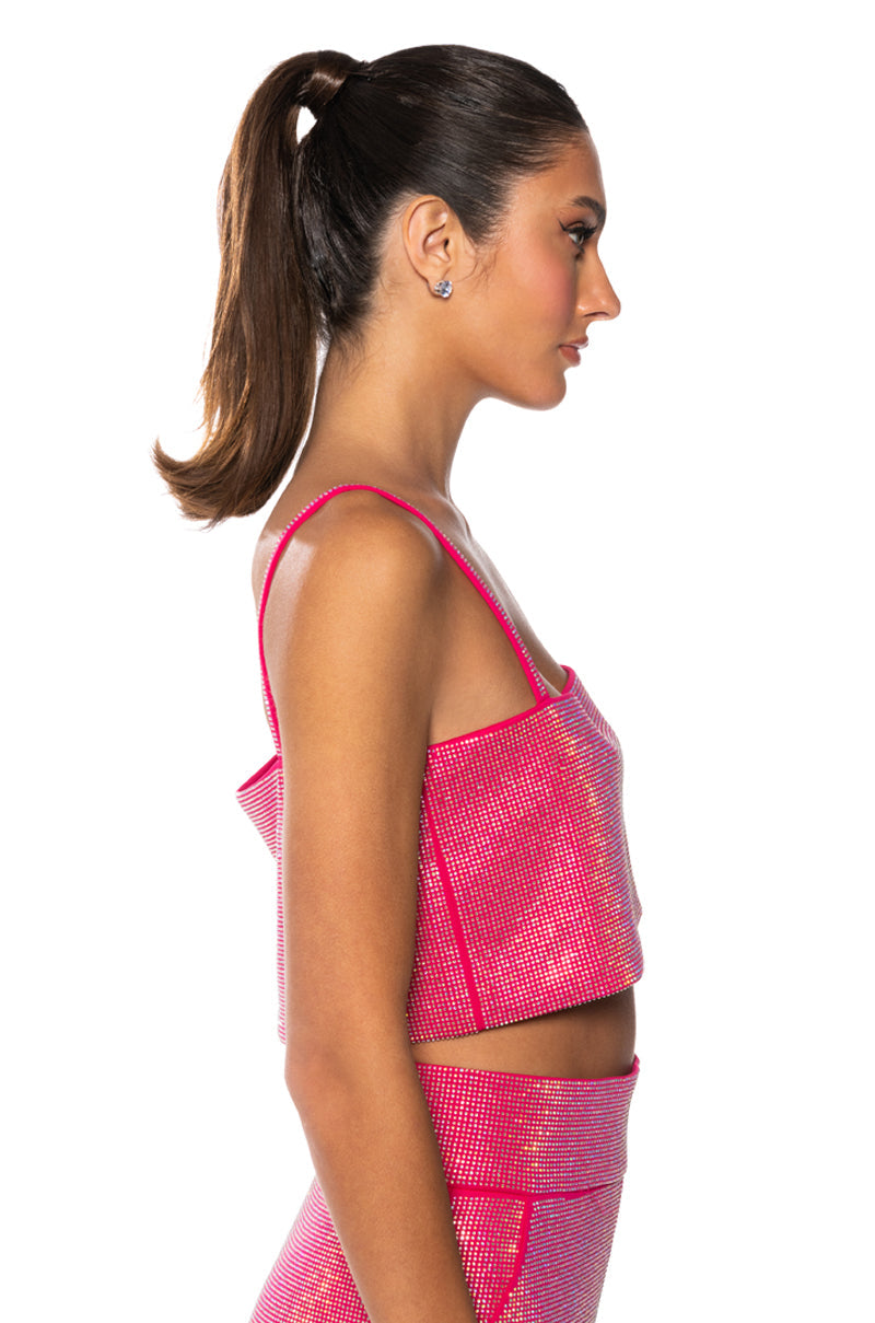 CENTER OF ATTENTION RHINESTONE TOP IN PINK