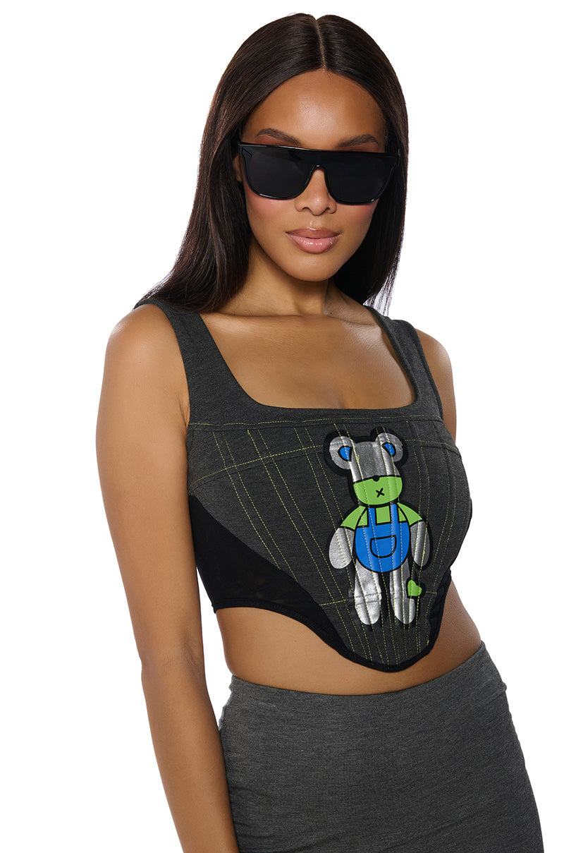 CHARLIE GRAPHIC PRINT CORSET TOP