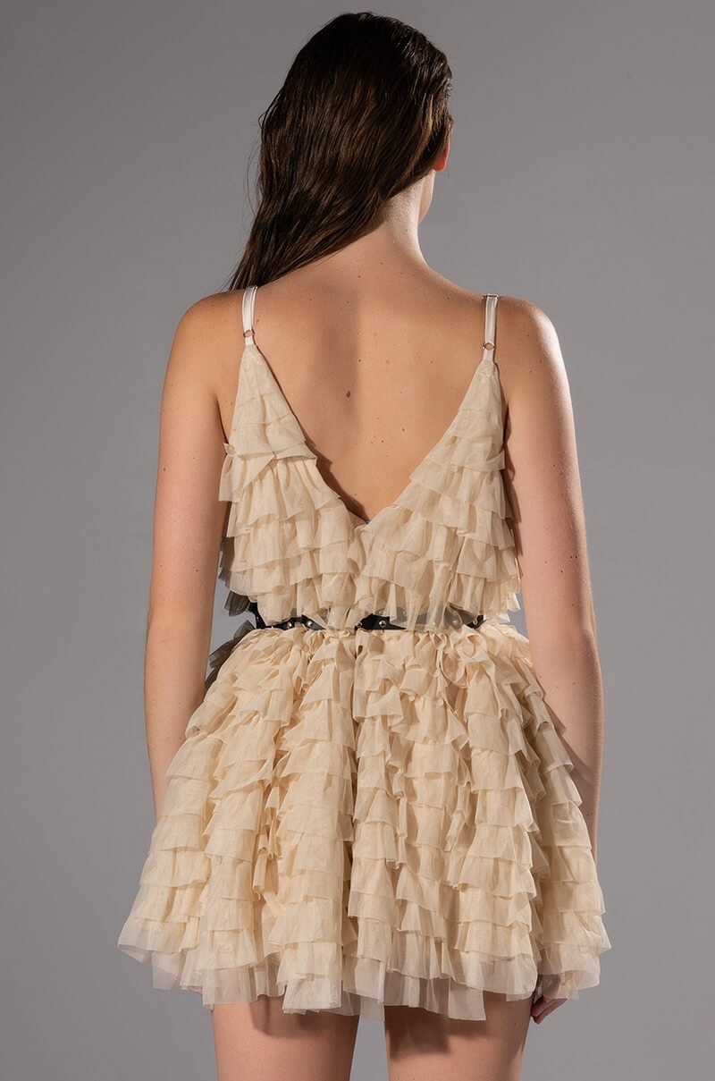 CRAZY FOR YOU BELTED TIERED TULLE MINI DRESS