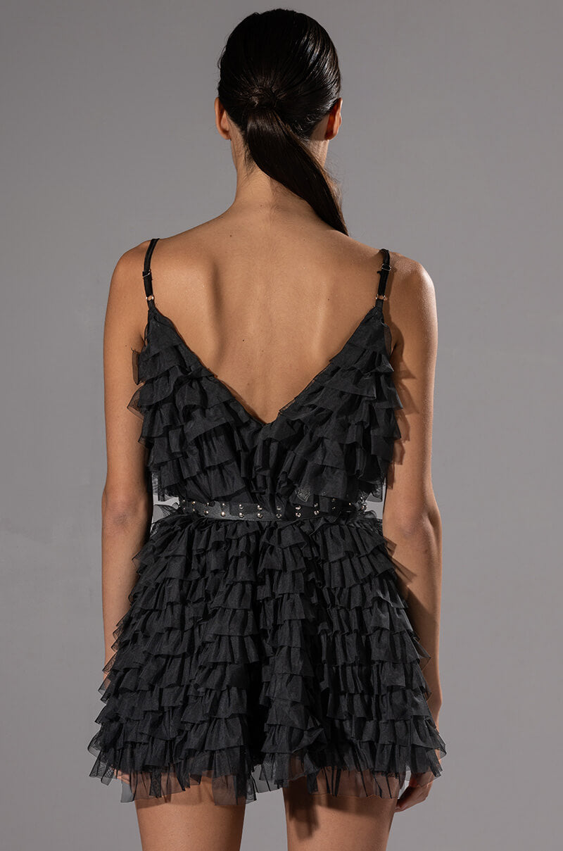CRAZY FOR YOU BELTED TIERED TULLE MINI DRESS
