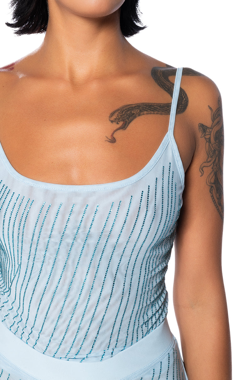 CUFF IT SLEEVELESS EMBELLISHED MESH TANK