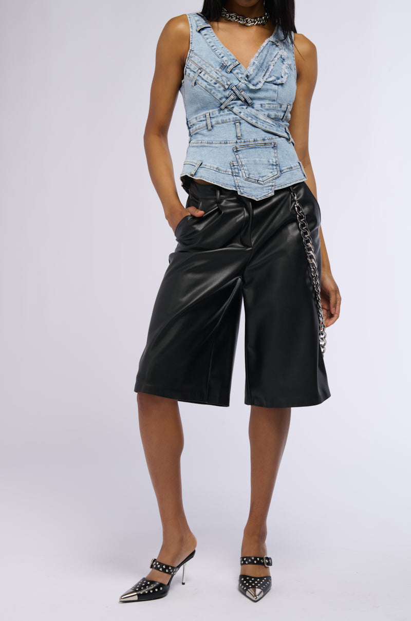 CUFFIN IT' DENIM SLEEVELESS TOP