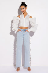 CUTIE COLD SHOULDER FASHION SLEEVES BLOUSE