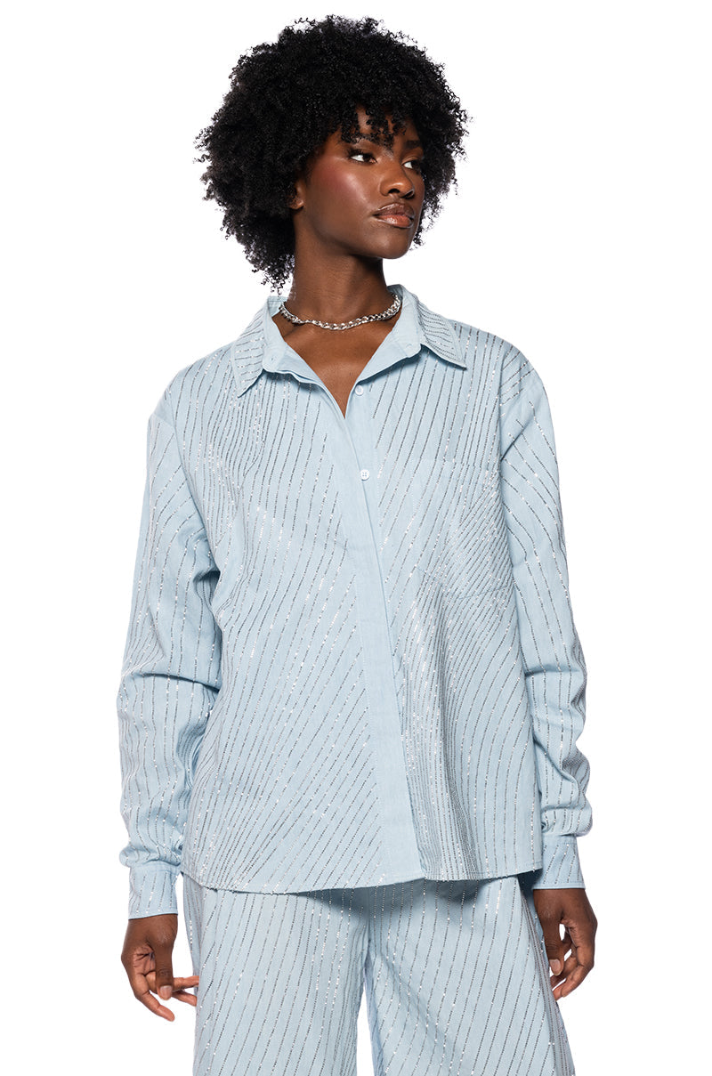 DENIMANIA RHINESTONE BUTTON DOWN