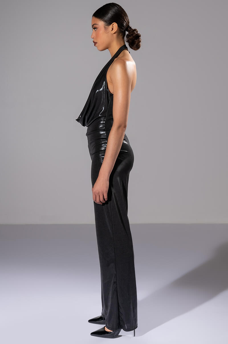 DO BETTER METALLIC COWL NECK JUMPSUIT
