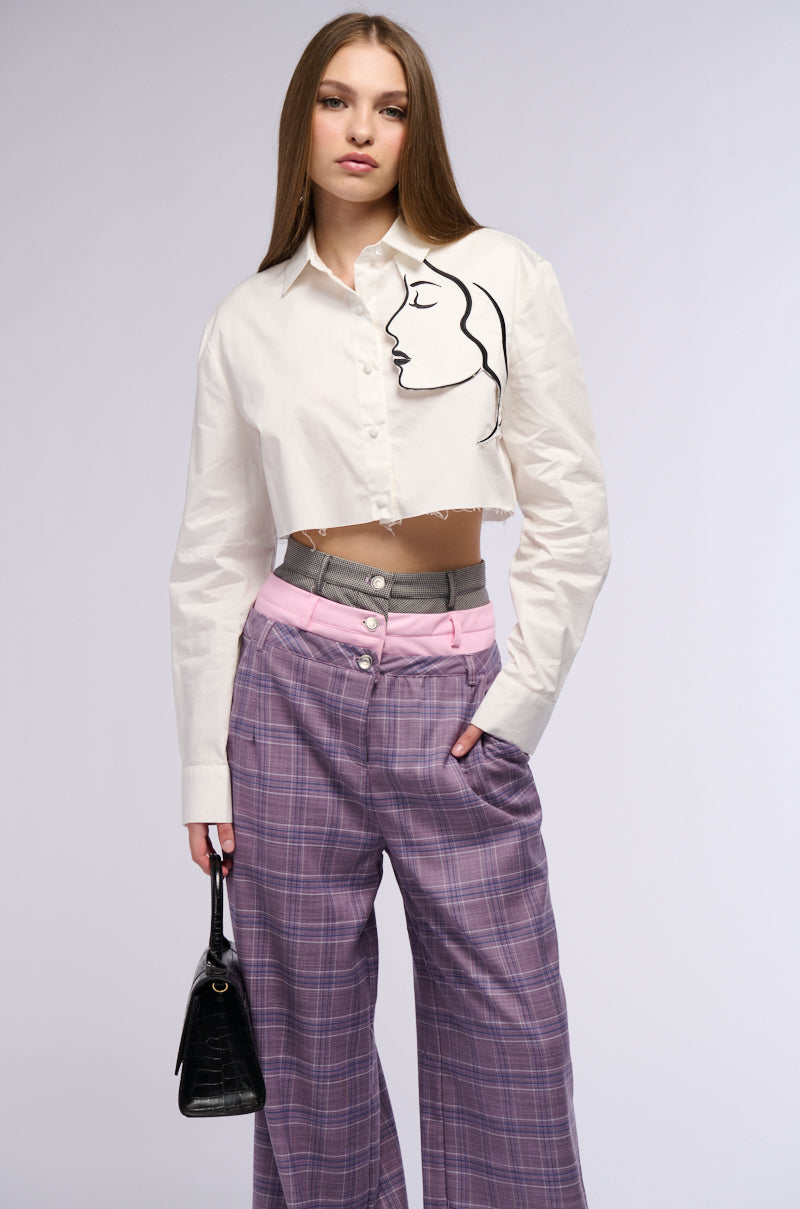 DONT STOP JUST YET BUTTON DOWN BLOUSE